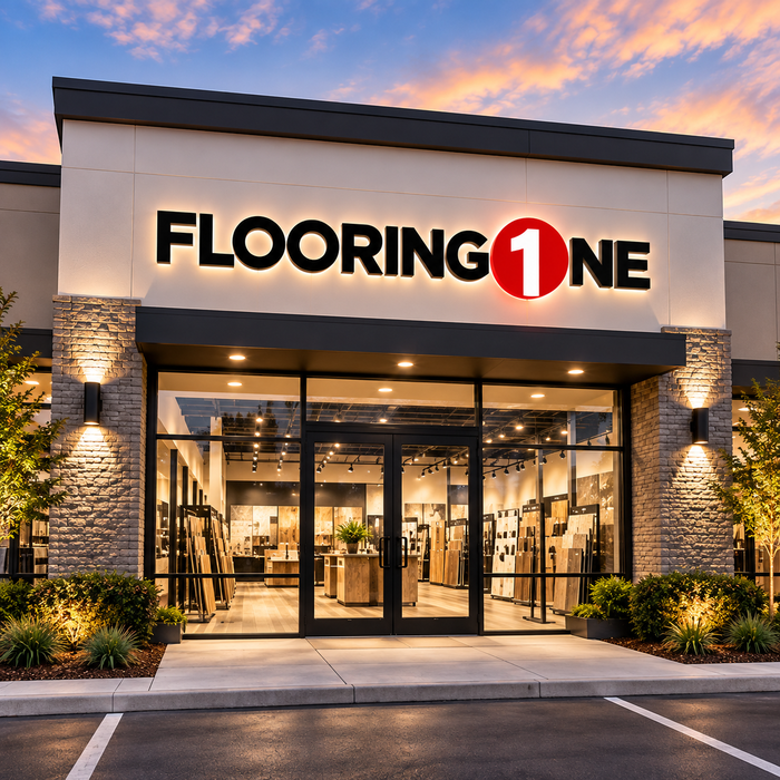 Flooring One showroom with vinyl flooring samples