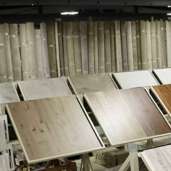 floor trader showroom with vinyl flooring samples